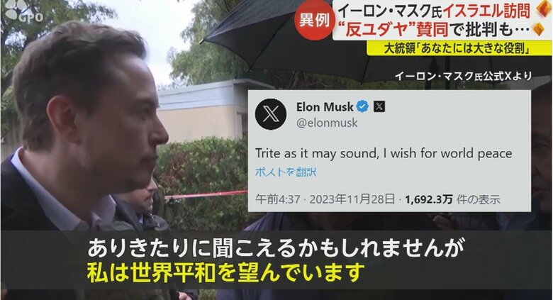 マスク氏のXの投稿