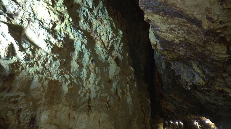 高さ約30mまで掘り上げられた明治以降の採掘跡
