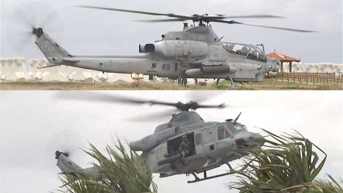 緊急着陸した米軍攻撃ヘリは汎用ヘリとペアで地上攻撃訓練を行っている 米海兵隊ah 1zヘリ は23日夜 渡名喜島に緊急着陸した 今月だけでも同様のトラブルは3件発生している