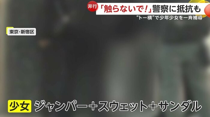 部屋着のような姿の少女に事情を聞く捜査員