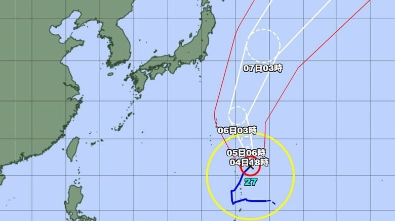 【台風情報】大型で非常に強い台風27号の進路予想　5日夕方から6日はじめにかけて小笠原諸島に接近するおそれ　7日頃にかけて小笠原近海から日本の東を北上する見込み｜FNNプライムオンライン