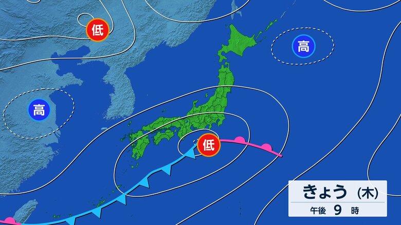 23日夜の予想天気図