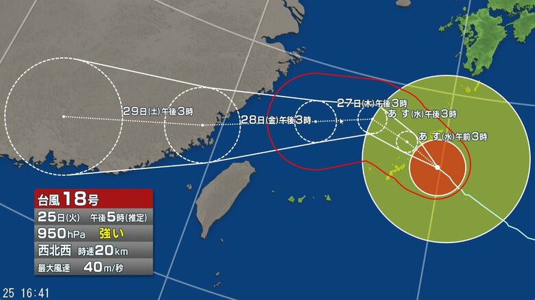 台風18号の進路予想図