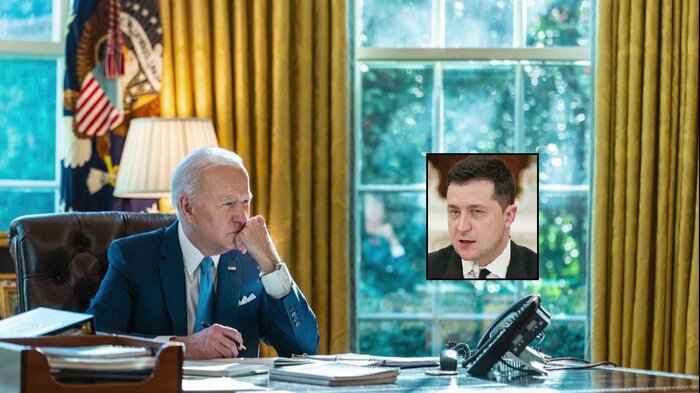 米・ウクライナ首脳電話会談(2022年1月27日)バイデン米大統領(左)、ゼレンスキー ウクライナ大統領(右)(ファイル)