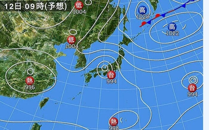天気図　12日午前9時（予想）　日本気象協会より