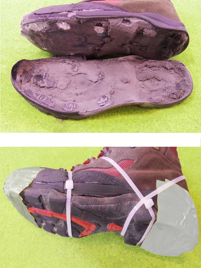 ソールが剥がれてしまった登山靴（画像：石井スポーツ提供）