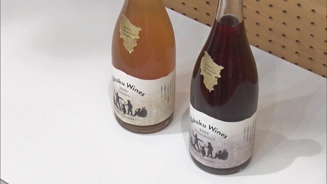 河北町産ブドウ100％の「デラウエア」(左)と「マスカットベーリーA」(右)