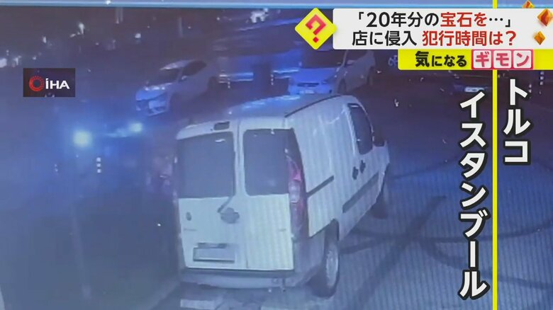 宝石店の駐車場。暗闇の中に二つのライトが光る。