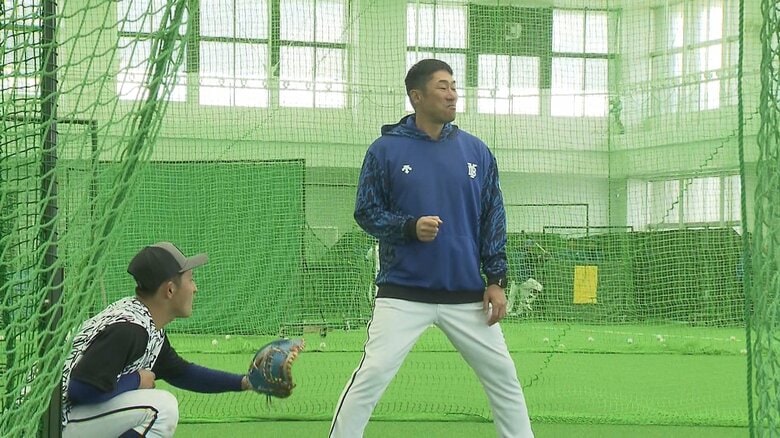 心眼トレーニング中の松尾選手と相川コーチ