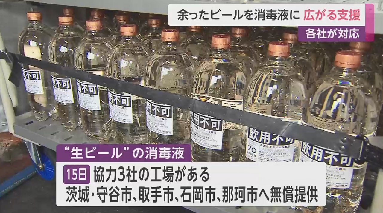 余ったビールをアルコール消毒液に 酒造メーカー3社が協力し無償提供