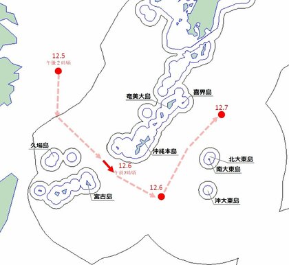 艦載機がレーダー照射の中国空母「遼寧」は南西諸島周辺を北上　沖縄本島・大東諸島間を通過　発着艦1日で50回