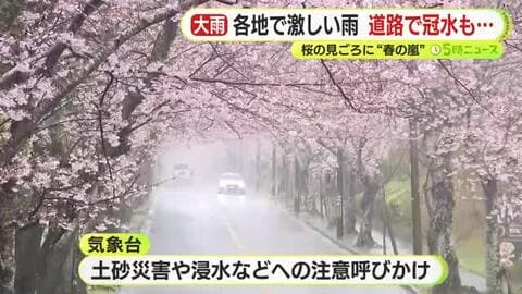 桜の見頃に”春の嵐”　24時間雨量は浜松で110.5ミリ　2026年に入り全国初となる土砂災害警戒情報も　4月1日以降もすっきりしない天気が続く見込み