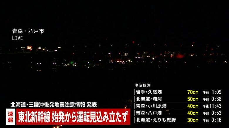 【速報】東北新幹線9日始発からの運転見込み立たず　これから区間調整へ　青森で震度6強｜FNNプライムオンライン