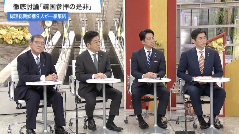 （左から）石破茂自民党元幹事長、加藤勝信元官房長官、小泉進次郎元環境相、小林鷹之前経済安保相