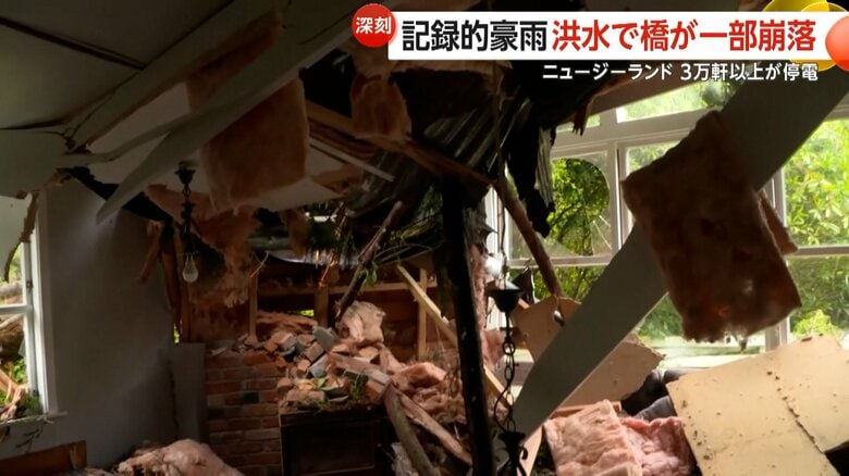 屋根を突き破った倒木