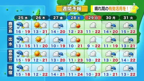 かごしま天気速報（3/24）奄美・屋久島中心に24日夜～25日朝、大雨と雷の恐れ　種子島付近を低気圧通過、落雷・突風にも警戒