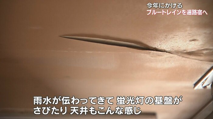 天井にもひび割れが