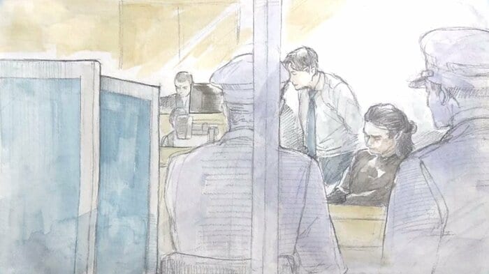 母親の証人尋問時の法廷内イラスト