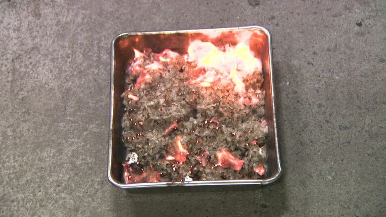 火が一瞬で綿毛全体に燃え広がる