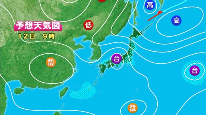 12日午前9時の予想天気図