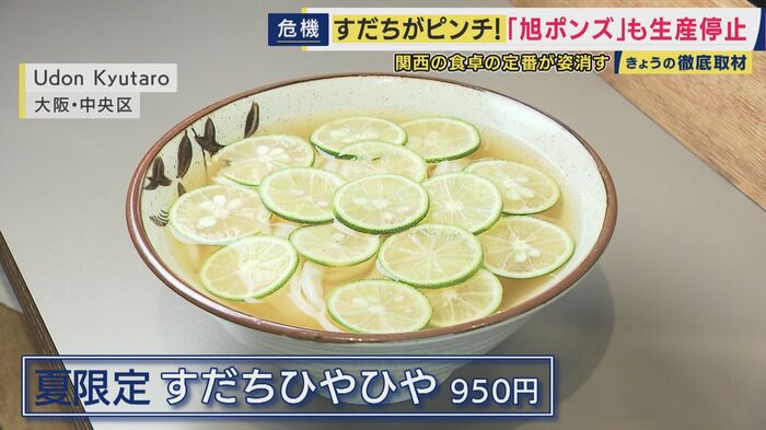 徳島県産すだちを2個使用している夏限定の冷やかけうどん
