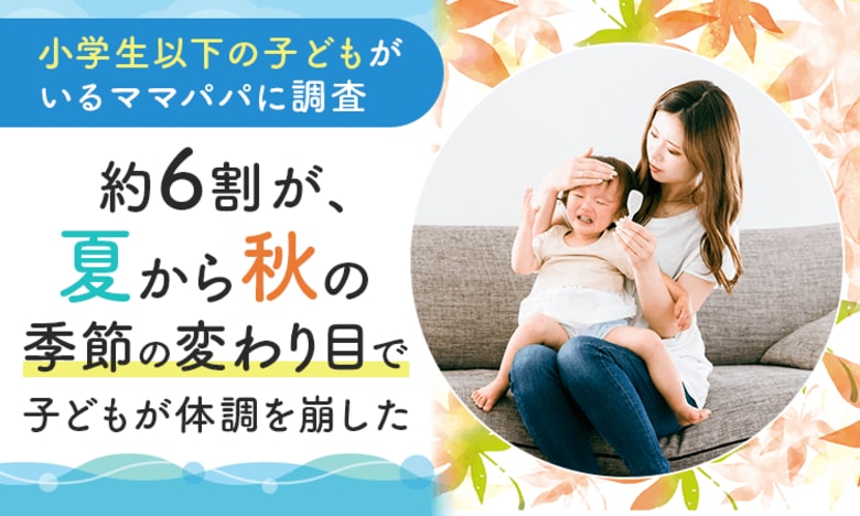 【小学生以下の子どもがいるママパパに調査】約6割が、夏から秋の季節の変わり目で「子どもが体調を崩した」