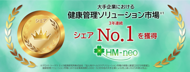 健康管理システム「HM-neo」が健康管理ソリューション市場大手企業向け「3,000～9,999名」カテゴリで3年連続シェアNo.1を獲得