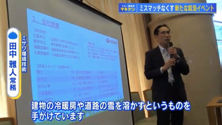 冒頭は各企業が事業内容を説明