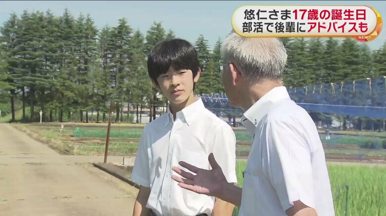 研究員から、稲の研究について説明を受けられる悠仁さま（茨城・つくば市 8月）