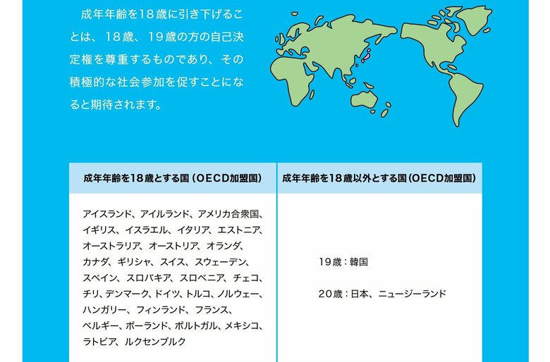 世界では18歳成年が主流（法務省より出典）