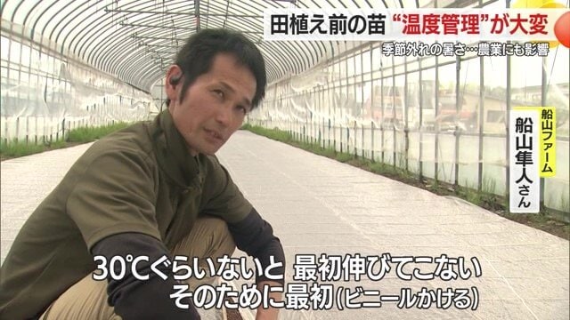 船山さんの後ろに、ビニールが一面に敷き詰められている様子が見える