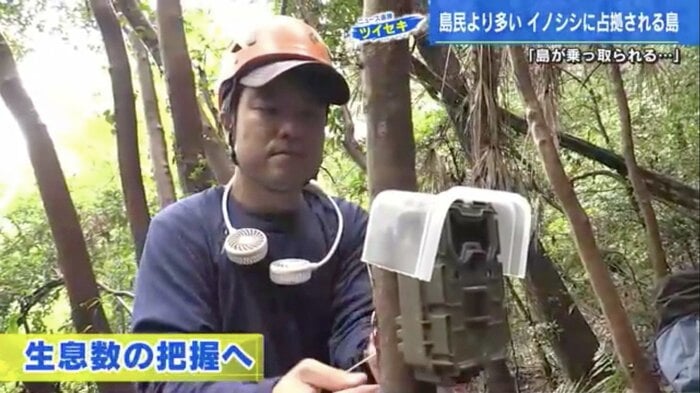 カメラを設置する兵庫県立大学の栗山武夫准教授