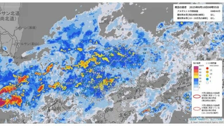 島根県西部と出雲市に大雨警報…前線が停滞し活発化　九州北部には11日朝にかけ線状降水帯の恐れ｜FNNプライムオンライン