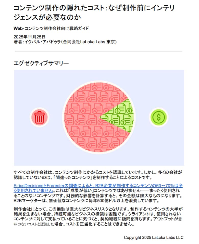 LaLoka Labs、【ホワイトペーパー第2弾】「コンテンツ制作の隠れたコスト：なぜ制作前にインテリジェンスが必要なのか」を公開