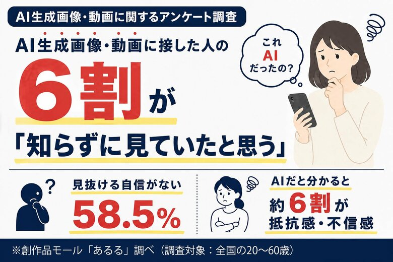AI生成画像・動画に接した人の6割が「知らずに見ていたと思う」。AI生成だと見抜ける自信がない人も58.5％