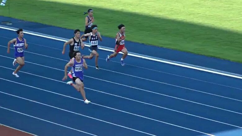 宮城県中総体 3年男子100ｍ 画面手前が畠山選手