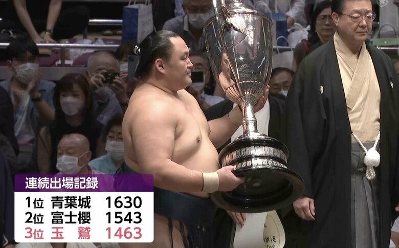 賜杯を受け取る玉鷲