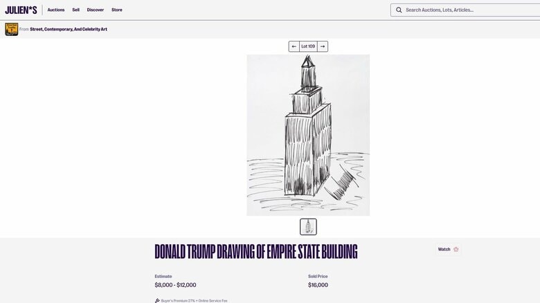 トランプ大統領が描いたエンパイア・ステート・ビル（ジュリアンズ・オークションのHPより）