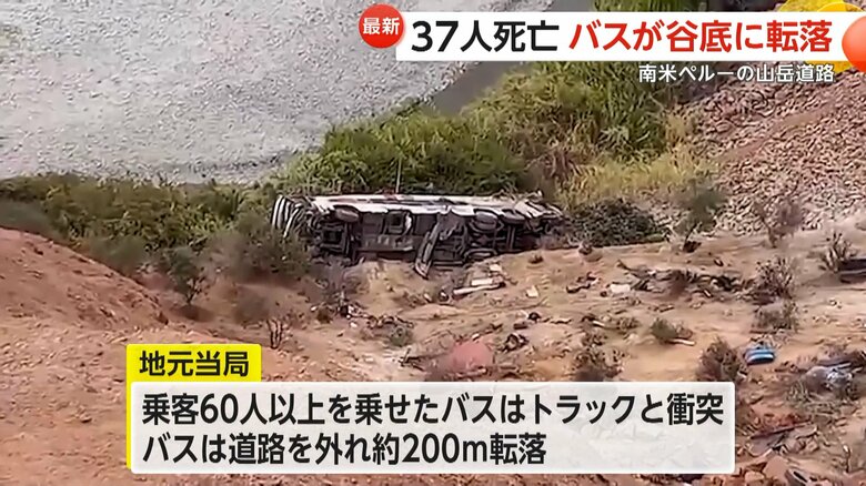 山岳地帯を走る道路で起きた事故（12日未明、南米ペルー）