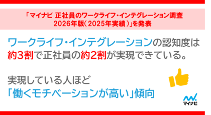 「マイナビ 正社員のワークライフ・インテグレーション調査2026年版（2025年実績）」を発表