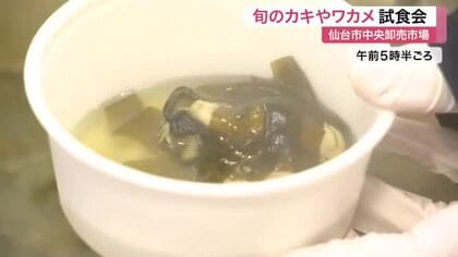 「カキは大粒、ワカメも順調」仙台市中央卸売市場で試食会　市場関係者が旬の味確認