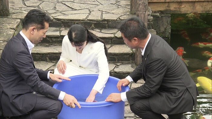 ニシキゴイに触れられる愛子さま