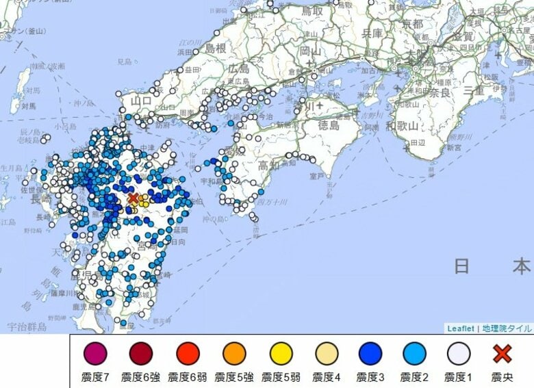 【速報】熊本県阿蘇地方震源の地震　熊本・産山村で震度５強　岡山・香川でも４市町で震度１｜FNNプライムオンライン