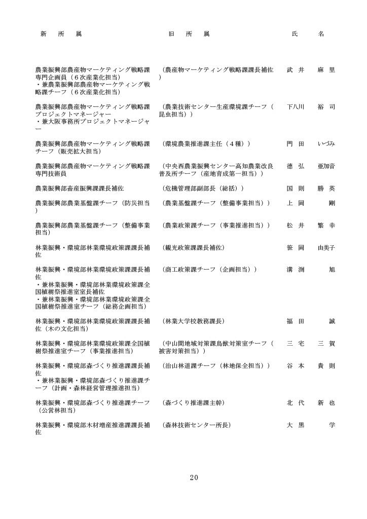 高知県人事異動・知事部局（1～3等級）20/40
