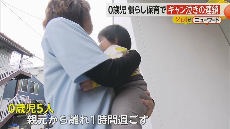 慣らし保育をする赤ちゃんを抱っこする保育士