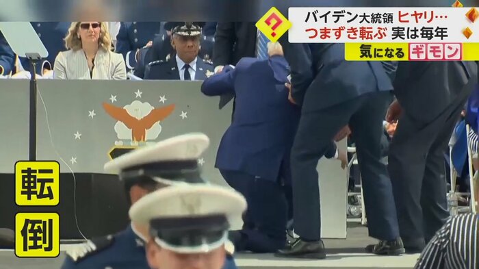 シークレットサービスがバイデン大統領の体を支えて起こす