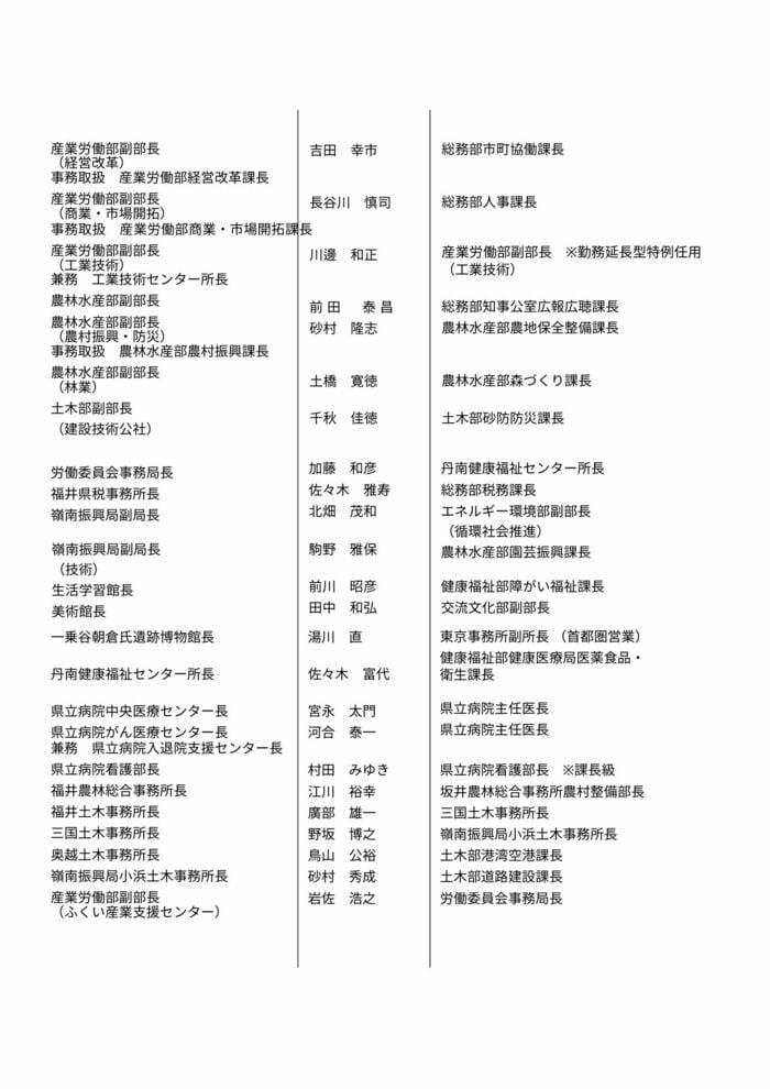 福井県人事異動【副部長級2】