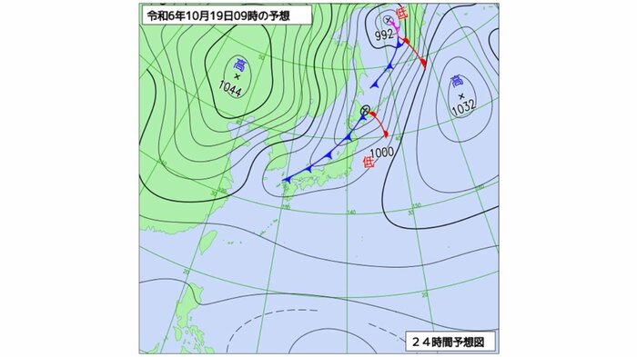 19日午前9時の天気図(気象庁ホームページより)