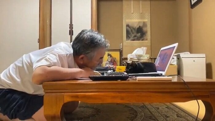 パソコンの上に乗ってくるという日課
