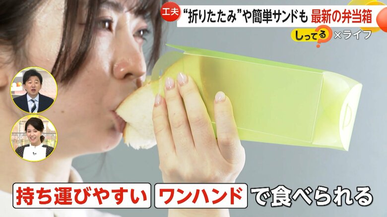 そのままケースとして持ち運べ、ワンハンドで食べる事ができる「折るサンド」